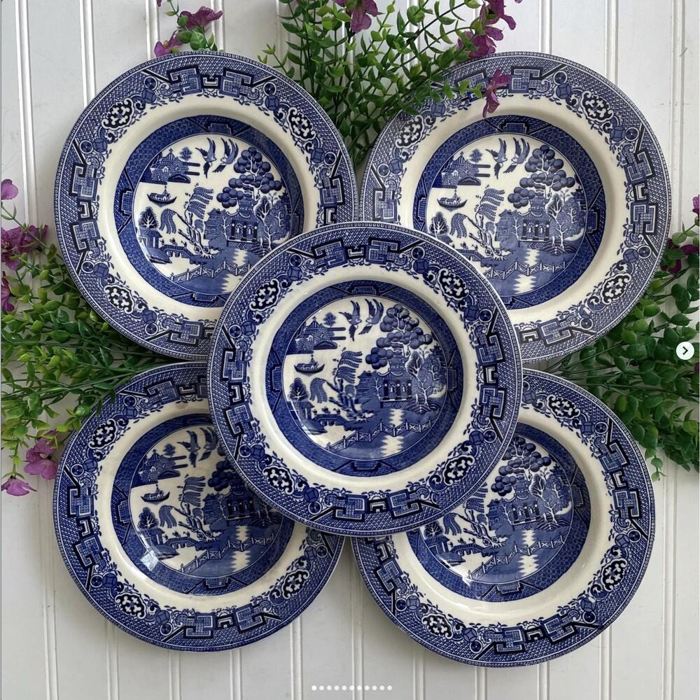 Vintage Blue Willow Pattern Dinnerware Bowls WR Midwinter Burslem England SET x5